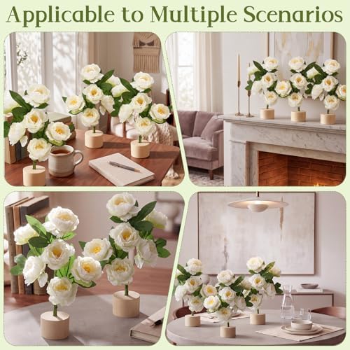 Soulchen 6 Pcs Faux Peony Flowers 12 Inch with Wood Base Tabletop Decor - Image 4