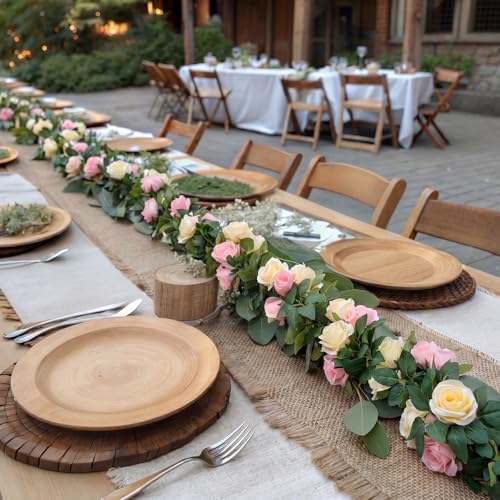 Suncalla 8 Pack 6.56Ft Artificial Rose Flower Garland Silk Flocked Pink and White Rose Garland Faux Eucalyptus Flower Vine for Wedding Party Table Centerpiece Arch Background Decoration(Eucalyptus) - Image 3