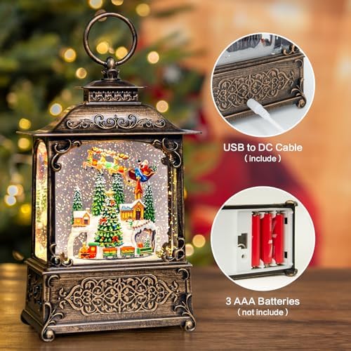 Christmas Snow Globes Lantern with Music, Winter Village Scene Snow Globes with Swirling Glitter Effects, USB/Battery Powered with 6-Hour Timer, Christmas Decorations - Image 2