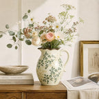 Ceramic Pitcher Vase with Handle, 8.3 Inch Vintage Rustic Farmhouse Vase with Crackle Glaze, Hand-Painted Green Vine Floral, Decorative Water Jug for Living Room, Kitchen, Dining Table Centerpiece - Image 7