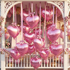 Jenaai 30 Set Heart Foil Balloon with Bow, Pink - Image 5