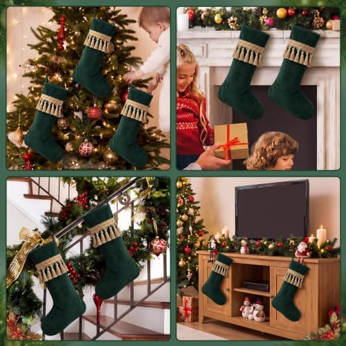 4 Pcs Large Velvet Luxury Christmas Stockings, Retro, Green - Image 5