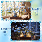 Suncalla 3pcs Blue White Fake Kiku Flowers Mason Jar Centerpiece - Image 3