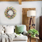 26 Inch Spring Summer Colorful Flower Wreath for Front Door, Forsythia Lavender Wild Flowers Wreath for Home Decor, Colorful Wild Flowers with Green Leaves for Everyday - Image 3