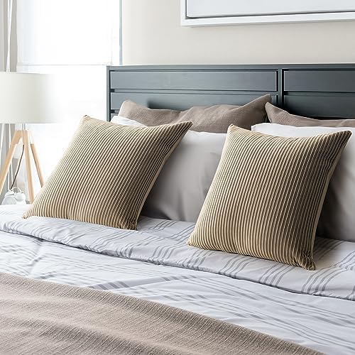 YCOLL Khaki Pillow Covers 26x26 Set of 2 Velvet Striped Pattern - Soft Throw Pillows for Home Decor, Luxury Decorative Pillow Covers for Couch, Bed,Living Room - Image 5