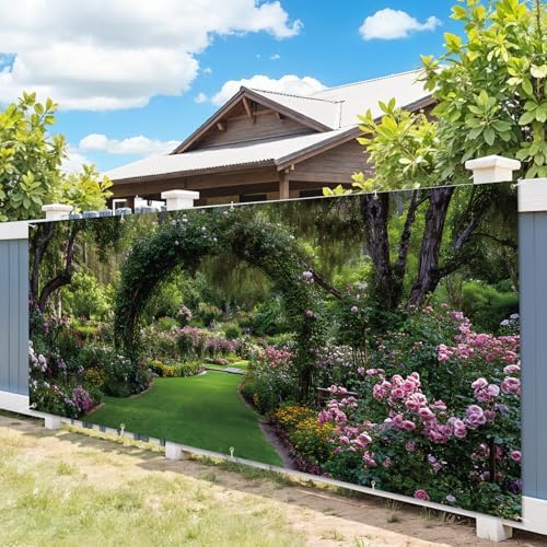7 * 16FT Summer Garage Door Cover Decorations Sunset Palm Trees Garage Door Banner for Outdoor Indoor Summer Party Photography Backdrop (Green leaf arch, 7 * 16 ft) - Image 5