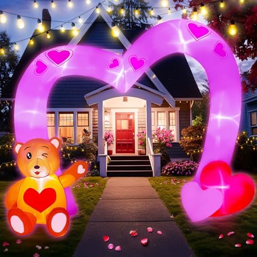 AerWo 10FT Valentines Day Inflatables Outdoor Decorations, Heart Shaped Archway Inflatables Valentines Blow Up Yard Decorations with Build-in LED Lights for Party Lawn Anniversary Wedding Decor by AerWo