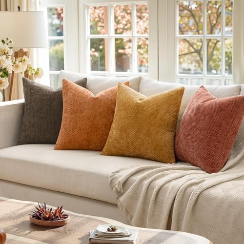 MIULEE Decorative Chenille Fall Pillow Covers Orange Brown 18x18 Pack of 4 - Image 5