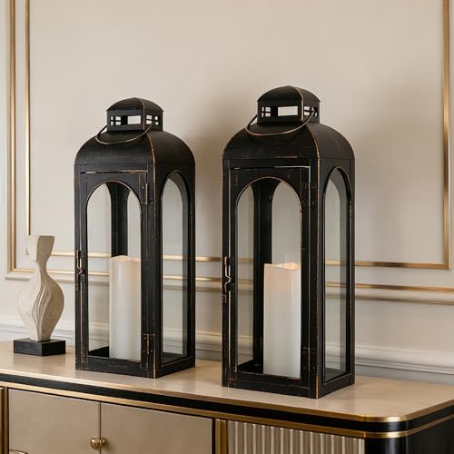 NEEDOMO Set of 2 Lanterns Decorative for Home,22''H Large LuxuryBronze Metal Hurricane Lanterns with Tempered Glass Panels for Porch,Tabletop, Mantle, Wall Hanging, Garden, Indoor & Outdoor Décor - Image 4
