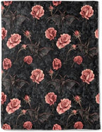 Gothic Bat and Rose Fleece Blanket - Lightweight Soft Cozy Gifts Throw for Goth Lovers, Kids,Women,Dark Romantic Black Blankets,Home Room Modern Halloween Decor 50x60in by AINORI