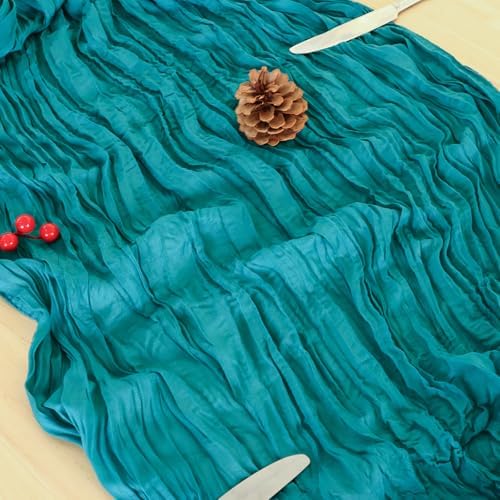 8 Pack Teal Green Cheesecloth Table Runner 120 Inch Boho Wedding Decor - Image 6