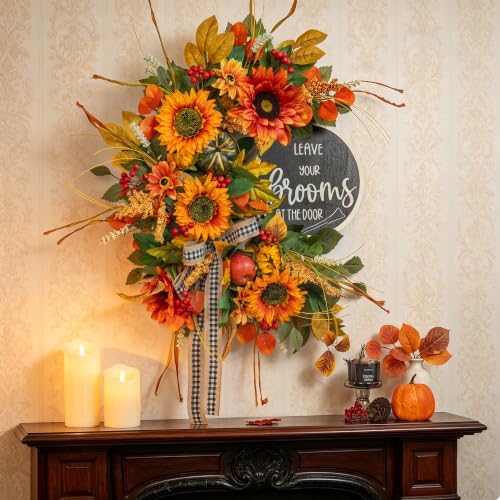 Fall Wreaths for Front Door 24 Inch Outside, Autumn Rustic Sunflower Wreath - Image 2