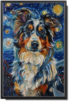 Metal Sign Vintage Tin Sign Australian Shepherd Starry Night Shepherd Vigilant Herder in Sky for Home Farm and Seasonal Displays Rustproof Aluminum 8×12 Inches with Metal Frame by YmyooForTinSign