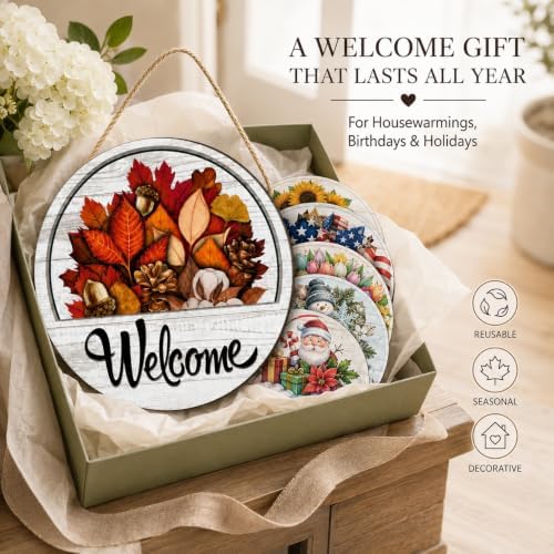 16 PCS Interchangeable Welcome Sign for Front Door, 12 Inch Wood Decor - Image 6