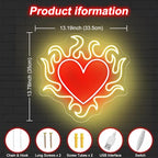Flaming Heart Neon Sign Cool Wedding Neon Led Light Personalized Gift Idea for Her on Valentines Day, Aesthetic Heart Flame Wall Art Decor, Dark Gothic Wall Art, Birthday Gift, Witch Decor-13.8" - Image 3