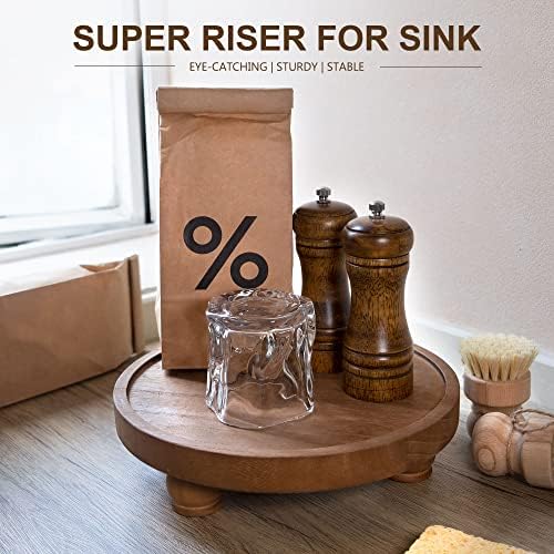 EOSAHR Wood Display Riser: Pedestal Stand for Rustic Kitchen Decor, Brown - Image 3