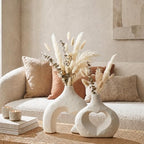 White Ceramic Flower Vases Table Decor Heart Shaped Vase Set of 2 - Image 4