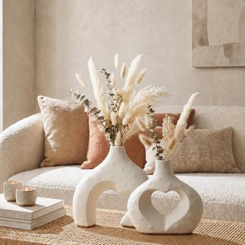 White Ceramic Flower Vases Table Decor Heart Shaped Vase Set of 2 - Image 4