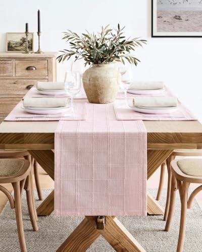 ZeeMart Linen Checked Farmhouse Placemats Set of 6, Pink 13x19in - Image 5