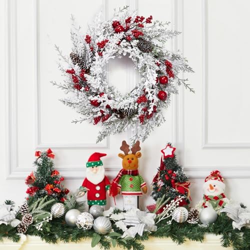 Garvee Artificial Christmas Wreath for Front Door, 18" Snow Flocked Wreath - Image 2