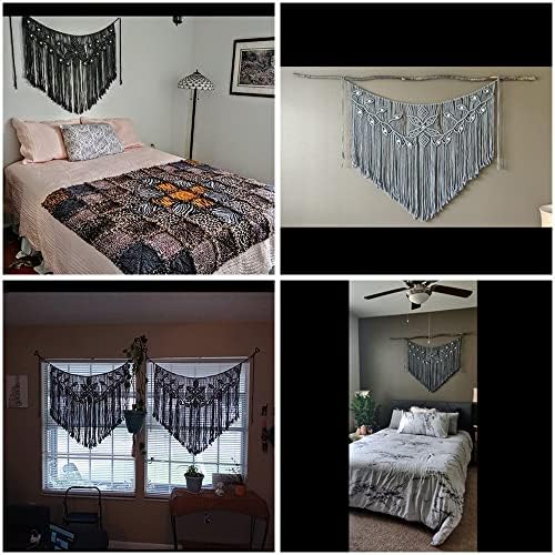 Youngeast Macrame Wall Hanging Large Macrame Curtains Leaf Shape Beads Wall Decor Boho Tassel Wall Art Woven Tapestry Headboard Backdrop Gray - Image 4