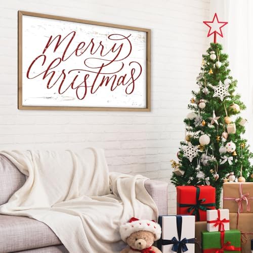 Merry Christmas Wall Decor Art Framed, 23.6×15.7 Inch Large Wooden Merry Christmas Sign, Xmas Holiday Indoor Living Room Bedroom Office Mantel Rustic Farmhouse Decorations for Home Kitchen - Image 6