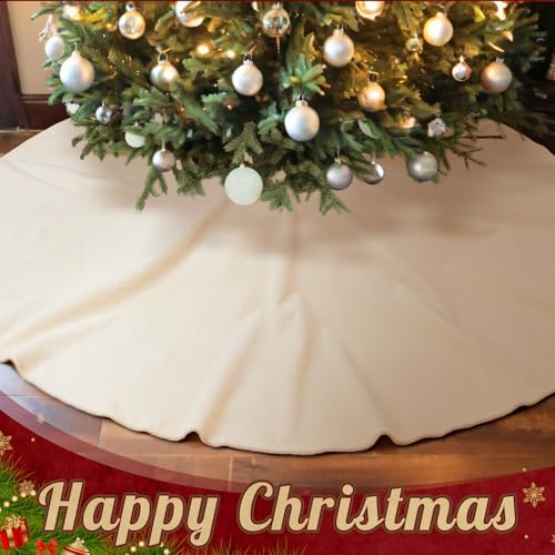 Viorawhite Beige Christmas Tree Skirt, 60 Inch Large Faux Fur - Image 2