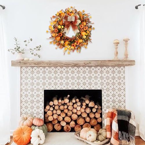 TEMPUS 22inch Artificial Autumn Daisy Wreath Fall Leaves with Bowknot Wreath for Front Door Harvest Festival Window Wedding Autumn Outdoor Indoor Decor - Image 5