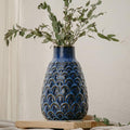 Ceramic Flower Vase, 9.06” Vintage Blue Pottery Vase for Home Decor, Rustic Textured Vase for Pampas Grass, Living Room, Entryway, Mantel, Kitchen Table, Centerpiece by SUREYUESI