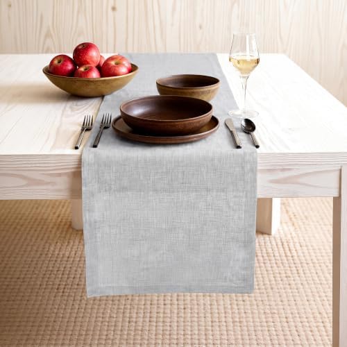100% Pure Linen Table Runner 108 Inches Long, Coffee Table Runner,Farmhouse Style, 14×108 Inches, Perfect for Spring, Summer, Dining Table, Holiday Decor and Dresser -Athena -Oyster Grey by BETRIC
