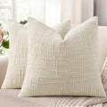 decorUhome Textured Chenille Throw Pillow Covers 18x18 Set of 2 Light Cream by decorUhome