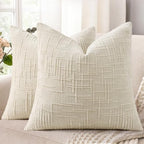 decorUhome Textured Chenille Throw Pillow Covers 18x18 Set of 2 Light Cream by decorUhome
