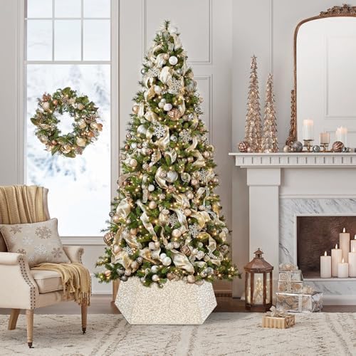 Sequin Christmas Tree Ring Collar Collapsible 25.59 Inch Champagne Gold Tree Skirt Velvet Tree Stand Cover for Xmas Artificial Tree Home Ornaments - Image 3