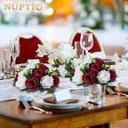 NUPTIO Flower Centerpieces for Tables, Fake Rose Balls, Burgundy & White - Image 4