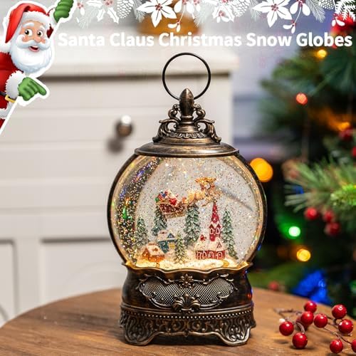 Christmas Village Snow Globe Lighted Flying Santa Scene, Musical Snow Water Lantern Swirling Glittering Home Decoration and Gift, Battery Operated or USB Powered - Image 6