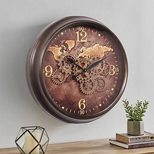 CLXEAST 24 Inch Moving Gear Wall Clock for Living Room,World Map Design - Image 3