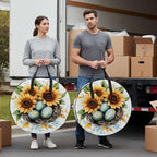 Easter Eggs Nest Round Storage Bag 24 Inch, Watercolor Green Egg Spring Sunflowers Floral Leaf Clothes Storage Container with Handles Heavy Duty Organizer for Comforter, Bedding & Holiday Wreaths - Image 4