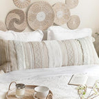 BlissBlush 20X54 Oversized Large Lumbar Pillow Cover for Bed, Rectangular Long Decorative Throw Pillowcase, Cotton Boho Accent Cushion with Tufted Pattern and Tassels, Cream Beige Neutral (Cover Only) - Image 4