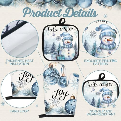 Bonuci 12 Pcs Christmas Kitchen Set Apron Table Runner Towel,Winter - Image 3