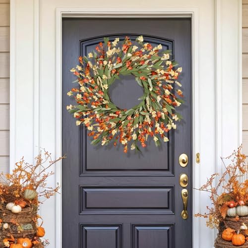 24 inch Fall Wreaths for Front Door Outside Fall Door Wreath Fall Decorations for Home Decor Autumn Wreath for Fall Front Porch Thanksgiving Harvest Halloween Farmhouse Outdoor Indoors Window Wall - Image 5