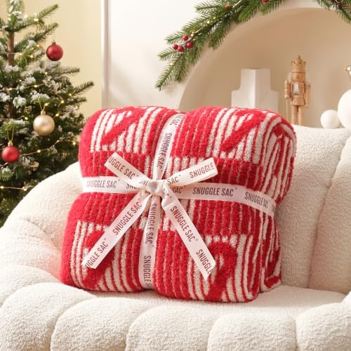 Snuggle Sac Candy Cane Christmas Throw Blanket, Ultra Soft Cozy Decorative Checked Throw Blanket for Couch, Sofa and Bed for Christmas,(Red,60x80 inches,) - Image 6