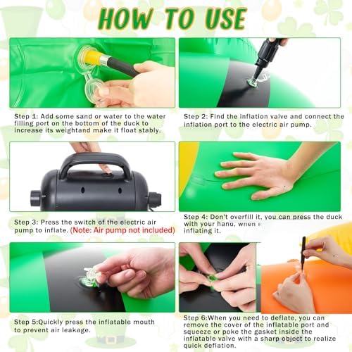 Hungdao 1 Pc 4 ft St. Patrick's Day Inflatable Duck Giant Blow up Rubber Duck with Lucky Shamrock Hat for St. Patrick's Day Golf Cart Parade Outdoor Yard Lawn Decorations (Air Pump Not Included) - Image 2