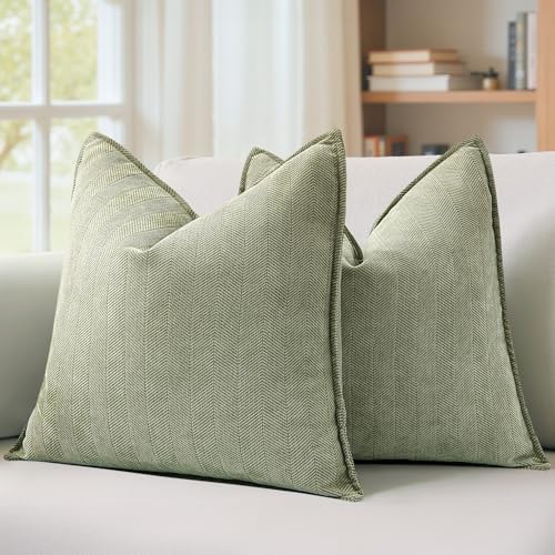 MIULEE Pack of 2 Sage Green Euro Shams Chenille Pillow Covers 26x26 Inch by MIULEE