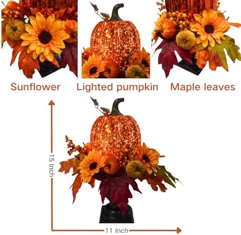 Svndlyn 15 Inch Lighted Fall Pumpkin Arrangement with Pumpkin, Daisies - Image 3