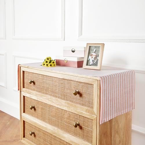 Solino Home 100% Linen Table Runner, 14 x 72 in, Coral and White Striped - Image 3