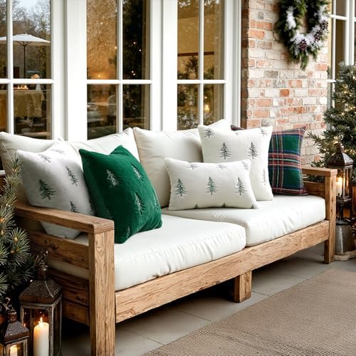 MIULEE Christmas Decorative Faux Fur Pillow Covers 18x18 Inch Green White - Image 4