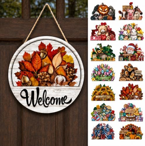 Interchangeable Door Sign, 12 In Wooden Welcome Sign for Front Door (2 Set * 16 Pcs) by Unknown