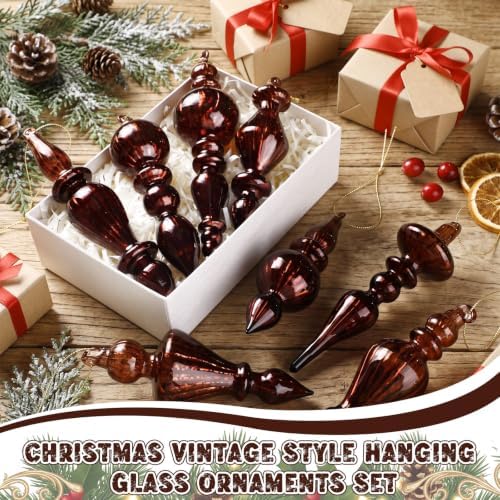 Mifoci 8 Pcs 6 Inch Mercury Glass Finial Christmas Ornaments,Brown - Image 3