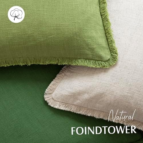 Foindtower Decorative Linen Fringe Throw Pillow Covers 24×24 Forest Green - Image 4