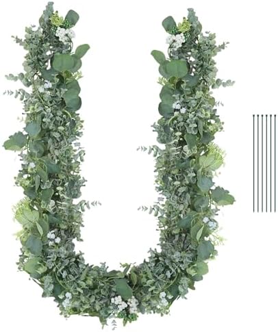 Eucalyptus Garland for Table, 6' Faux Eucalyptus Garland w/Flowers & Seeds by zooFernzoom
